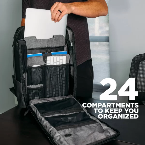 Model putting stuffs into Nomatic Backpack 高級日用背囊 可擴容 20L 模特兒放置物品照片